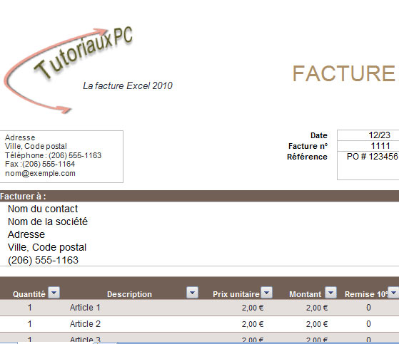 Modèles de factures pour Excel ou Word pour les micro-entreprises