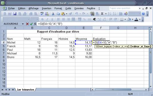 formule conditionnelle sur Excel