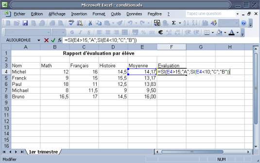 formule conditionnelle test condition sur Excel