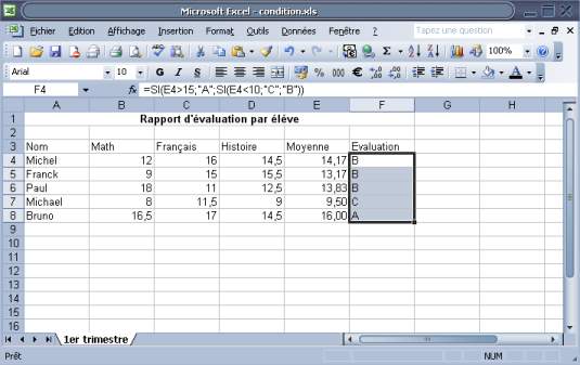 formule conditionnelle avec exemples sur Excel