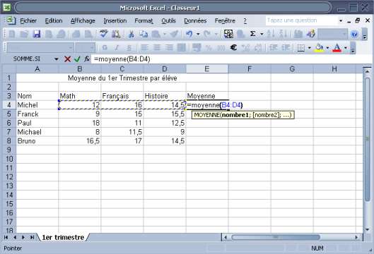 formule fonction moyenne excel