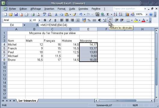 formule simple avec la fonction moyenne excel