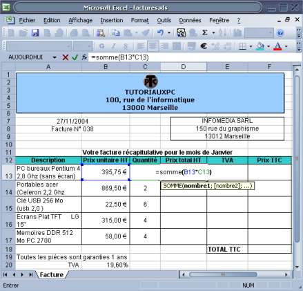 calcul des prix vente HT