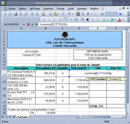 calcul de la TVA sur Excel