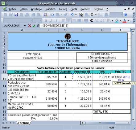 Formule calcul automatique de la TVA