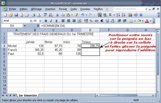 sélectionner des cellules Excel por additionner