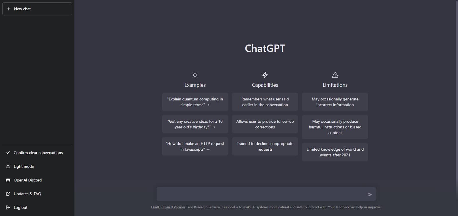 Interface ChatGPT sur le navigateur