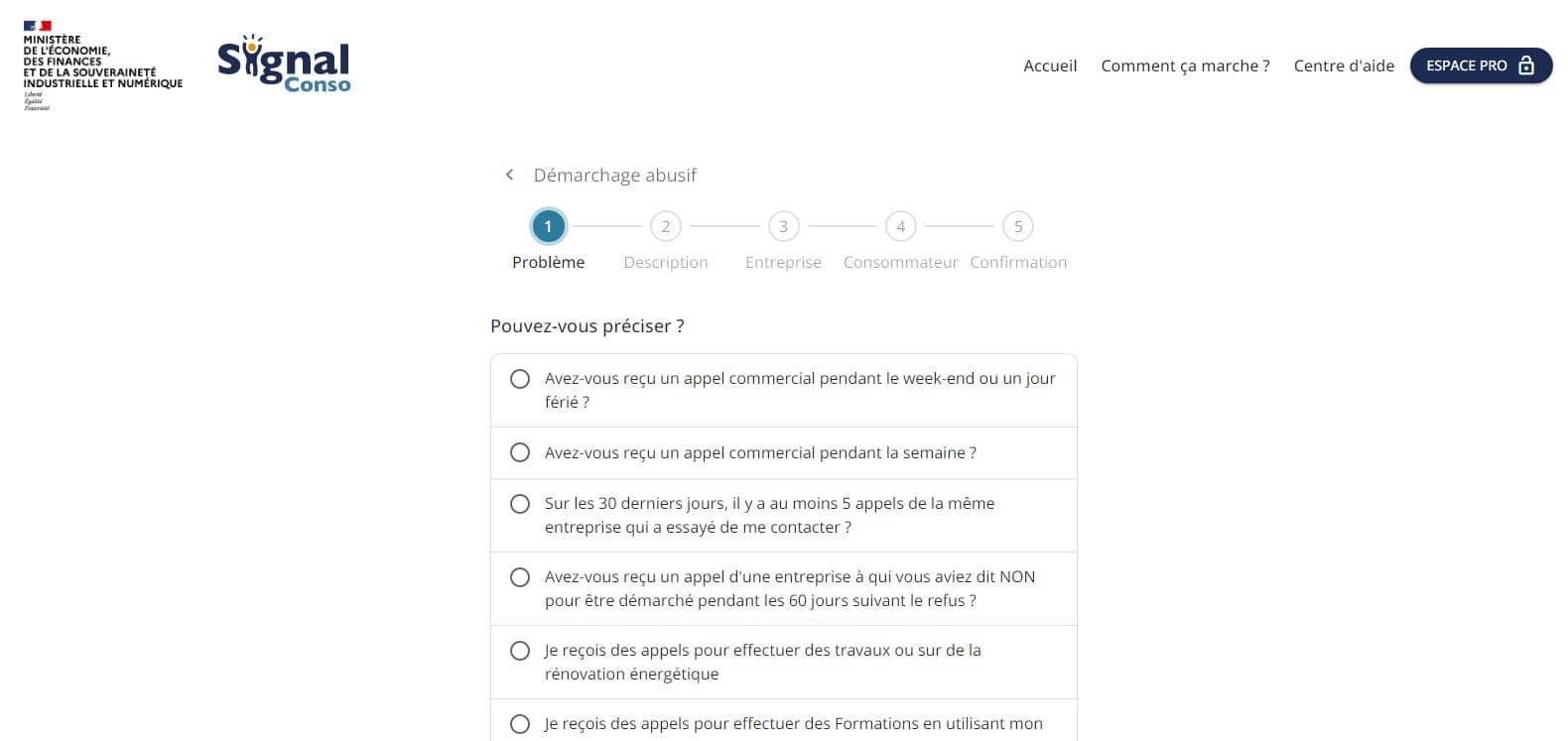 Signal Conso : page pour signaler un démarchage abusif