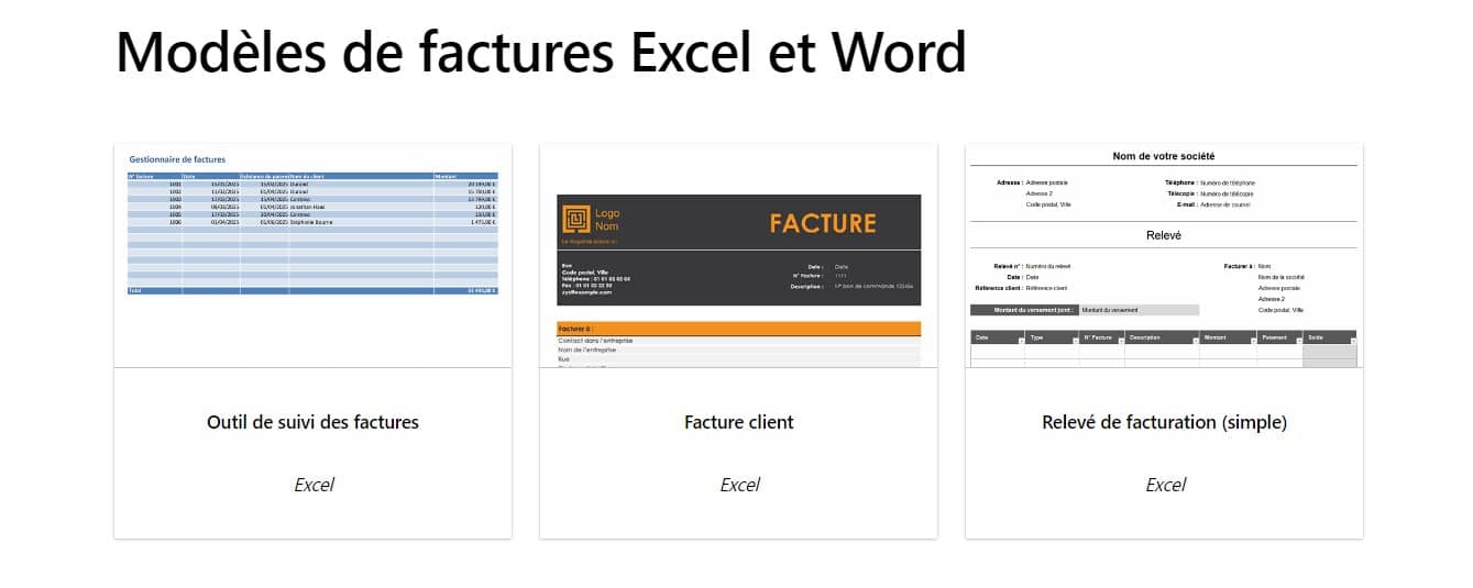 Modèles de factures pour Excel ou Word pour les auto-entrepreneurs